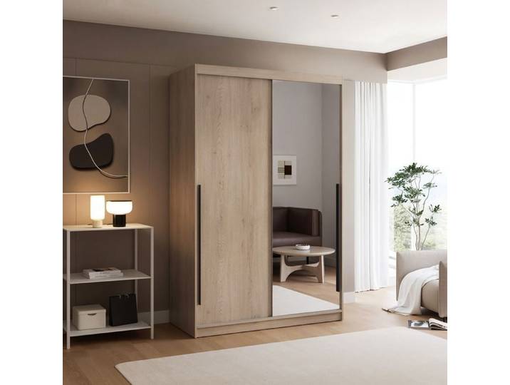 Armoire SILENTE 140 cm - avec miroir - portes coulissantes - Chêne de Crémone