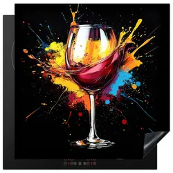 HERDABDECKPLATTE Wein - Glas - Graffiti - Getränk - Rot - Farbe Induktionsmatte 78x78 cm