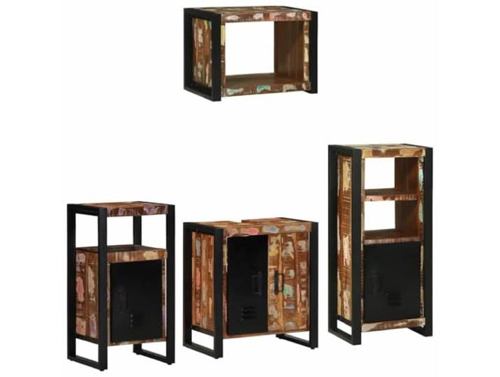 KTHLBRH Badezimmermöbel-Set 4-teilig, mehrfarbig und schwarz, aus Wandmontage, eiserne Akzente, schwarze Griffe, 4 Schubladen, 4 Einlegeböden, minimalistisches Design, geringer Platz
