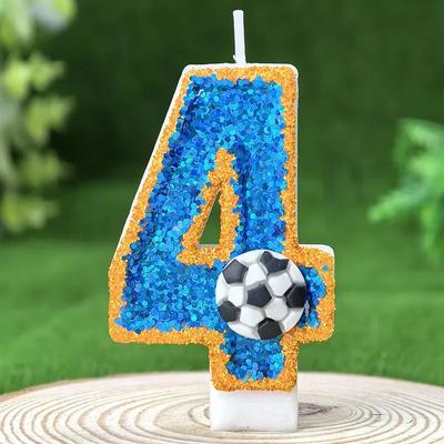 Uplift Treasures Soccer Number Birthday Cake Candle Green Glitter Design 4