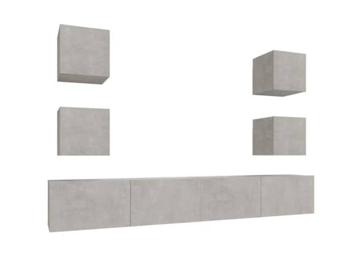 LMTYOENFG 6-TLG. TV-Schrank-Set Wandmontage Betongrau Holzwerkstoff Platzsparende Lowboards für Wohnzimmer und Schlafzimmer mit reichlich Stauraum für Medien.