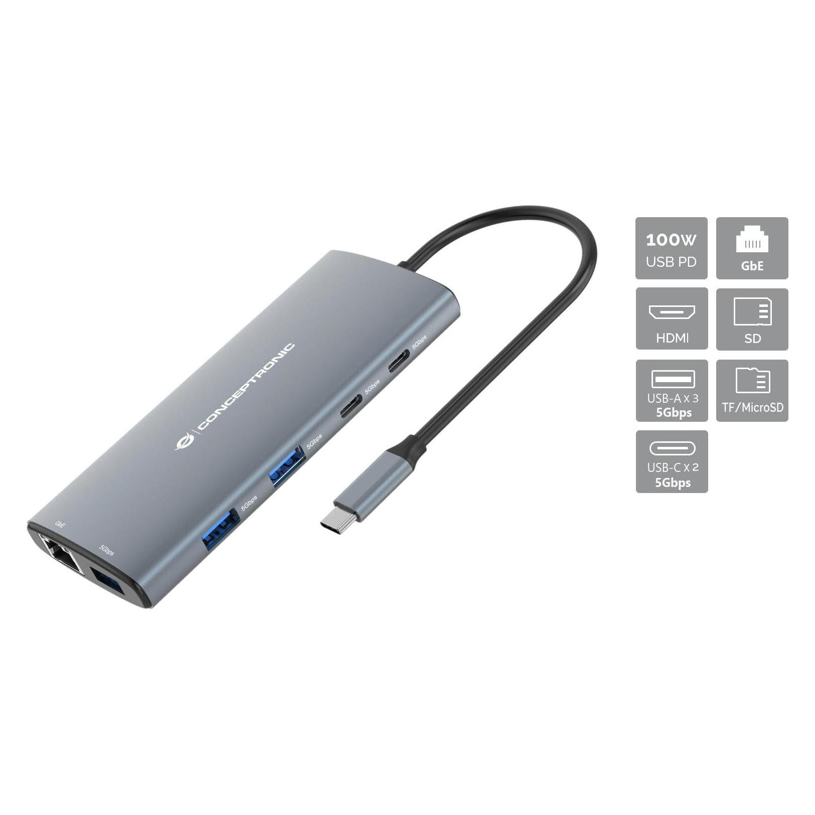 Conceptronic USB Typ-C auf HDMI/USB 3.0/ USB Typ-C (USB-C, 1 Port) (DONN06G)