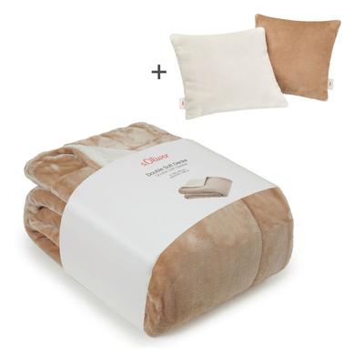 Wohndecke S.OLIVER "Doublesoft, Kuscheldecke, Deal, Kissen geschenkt", beige (beige, wollweiß), B:150cm L:200cm, Polyester, Wohndecken, Wohndecke, Kuscheldecke 150x200 cm, GRATIS-Zugabe:2x Kissenhülle (Reißverschluss)