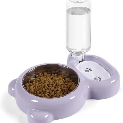 Uplift Essentials Double Cat Bowl Set With Automatic Water Dispenser purple