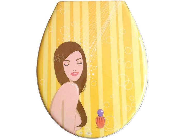 WC-Sitz ADOB Shower , bunt (gelb, bunt), B:37cm H:5cm L:44cm, Duroplast, Edelstahl, WC-Sitze, WC-Sitz, Absenkautomatik, zur Reinigung abnehmbar