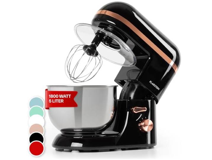 Klarstein Küchenmaschine, Knetmaschine mit 5L Schüssel, 2000W Profi Küchenmaschine mit Knethaken und Schneebesen, Universal 6 Stufen, Teigmaschine zum Rühren, Kneten und Aufschlagen