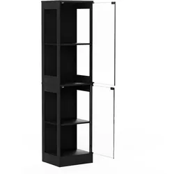 STILVORA Vitrine aus ABS in Akazienholzoptik, 40x35x165 cm, LED, Sensorgesteuert