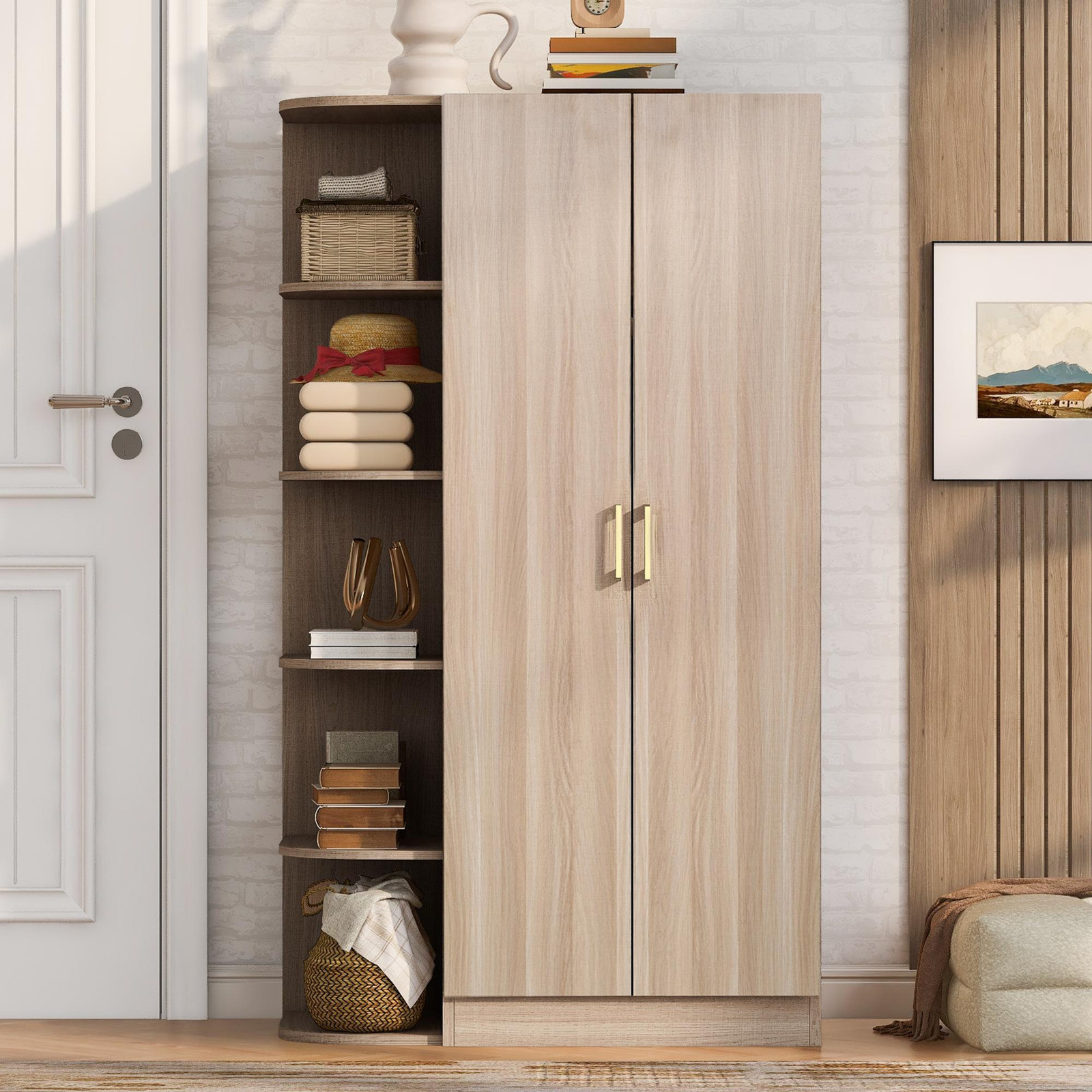 OKWISH Garderobekast met 2 deuren en planken voor de hal of slaapkamer