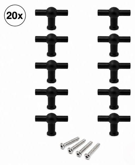 By MJM Kansas T-greep mat zwart, set van 20 stuks, 46mm boormaat