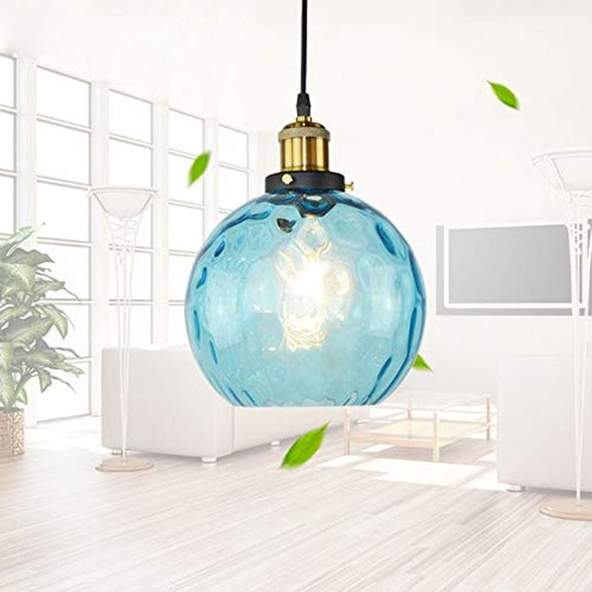 Moderne Blauwe Wereldbol LED Hanglamp van Glas voor in de Keuken of Eetkamer