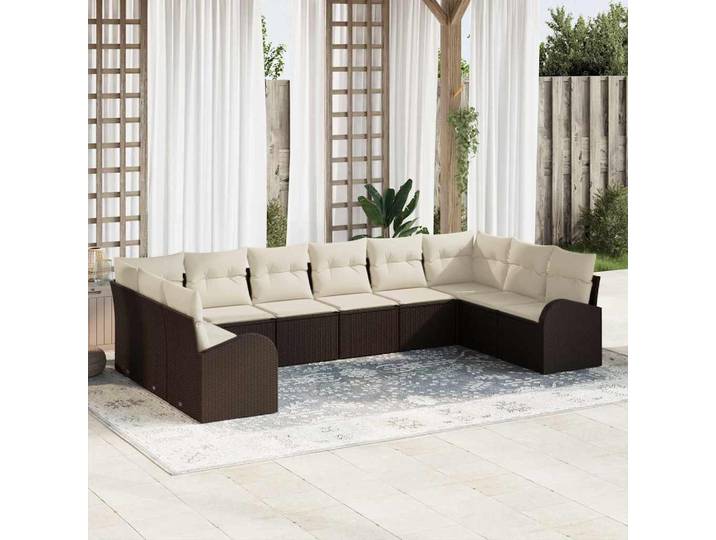 vidaXL Sofa Set 10 stk. Braun [Synthetisch]: Polyrattan