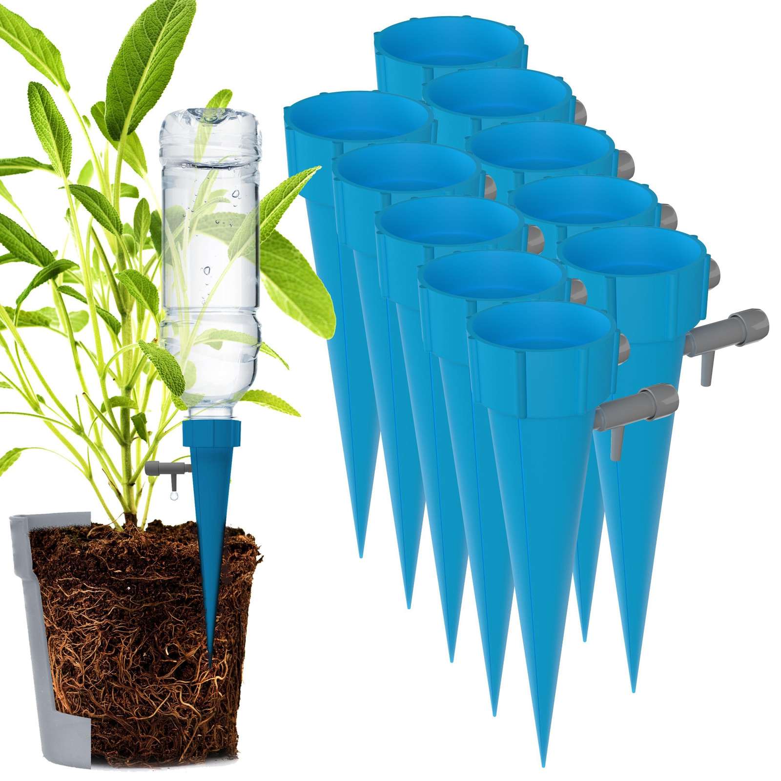 Sillar Watergiftset voor planten, 10 stuks, blauw met flow control