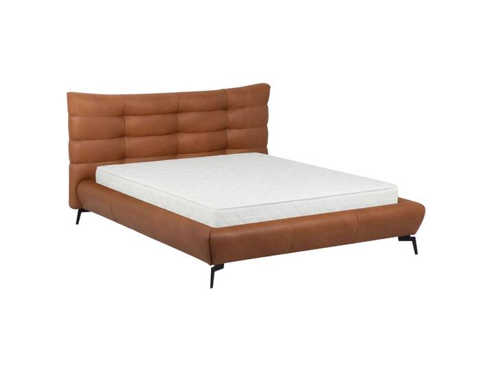 Esposa Polsterbett, Cognac, Metall, Echtleder, Semi-Anilinleder, 180x200 cm, Made in EU, Bettkasten, gepolstertes Kopfteil, Lederauswahl, in verschiedenen Größen erhältlich, für Lattenrost geeignet, Schlafzimmer, Betten, Polsterbetten
