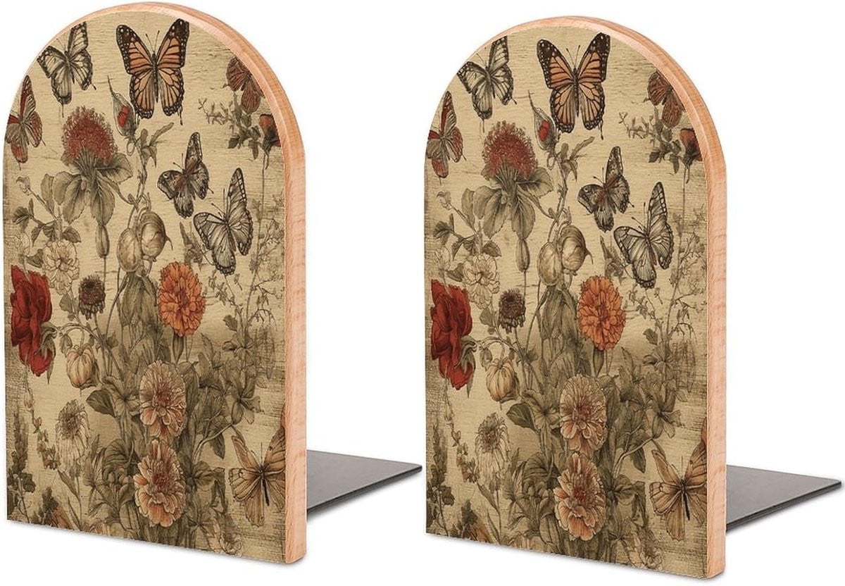 Decoratieve houten boekensteunen in natuurlijke stijl
