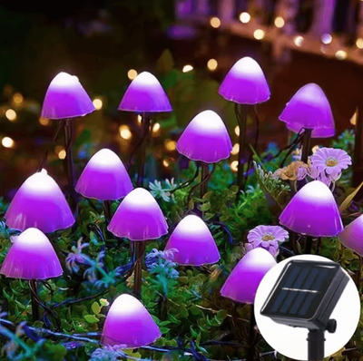 Inspire Curations Solar Mushroom String Lights Outdoor Garden Decor purple 12leds 4.5meter