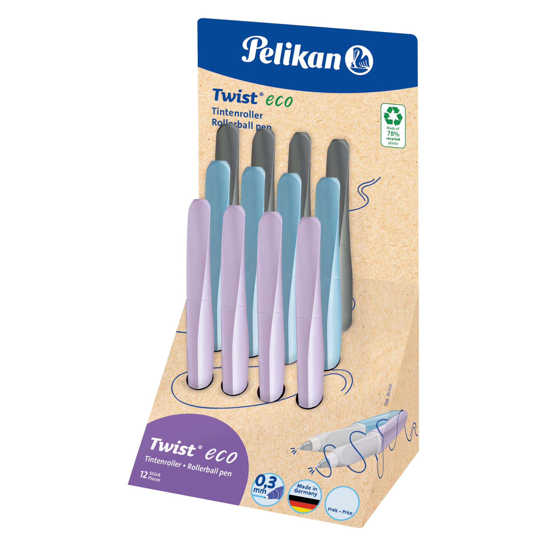 Pelikan Tintenroller Twist eco Display mit 12 Rollern für Rechts- und Linkshänder, farbig sortiert (12x) (606882)