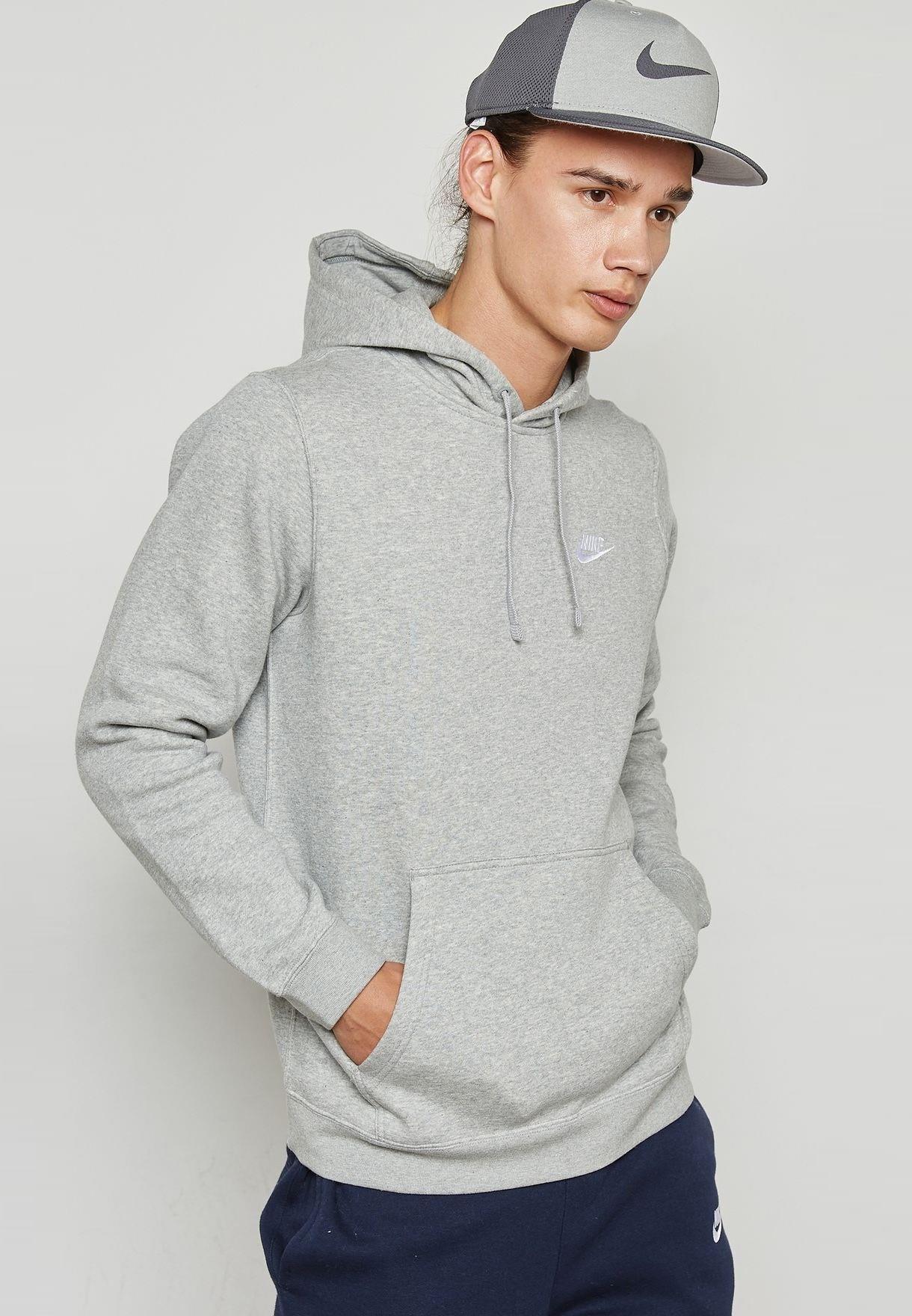 Nike Club Pullover Hoodie mit gesticktem Logo in Grau