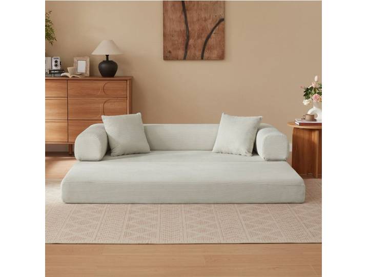 COVREO canapé convertible 3 places beige en mousse canapé-lit 1 personne modulable sans montage