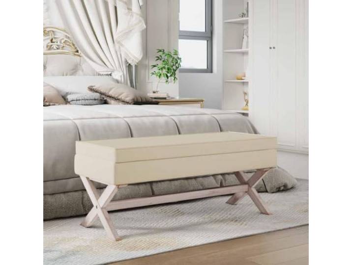 VIHHQGC Stauraum Hocker mit Leinenbezug 110x45x49 cm Holzfüße Staufach unter Sitzfläche, Schaumstoffpolsterung, französischer Vintage-Stil, atmungsaktives Naturmaterial, belastbar bis