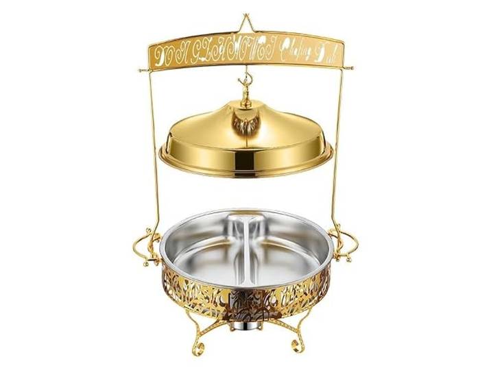 Chafing Dishes for Buffet, 4er-Set, Edelstahl Buffetherd Runder Buffet-Chafer-Gold-Hängedeckel-Essherd for Hotel(9L)