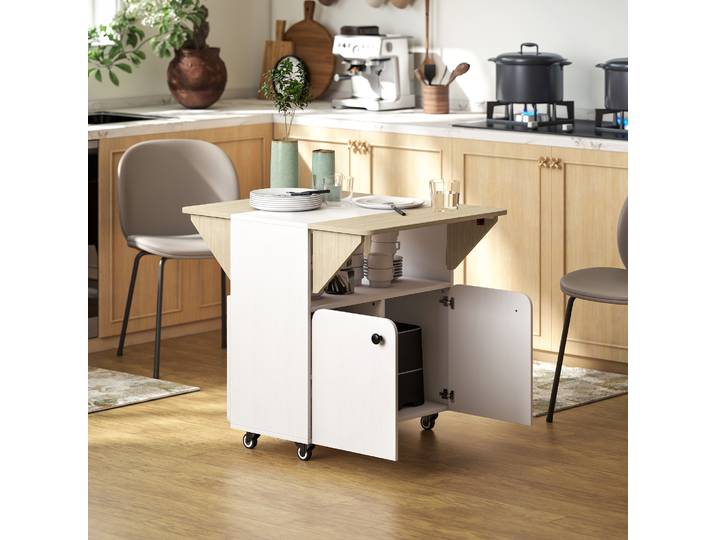 HOMCOM Table Pliante sur Roulettes Blanc Bois Rangement 70x83x75cm