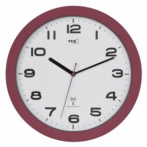 TFA Wanduhr 60.3554.05, Kunststoff, analog, Funkuhr, Ø 32 cm, rot, lautlos