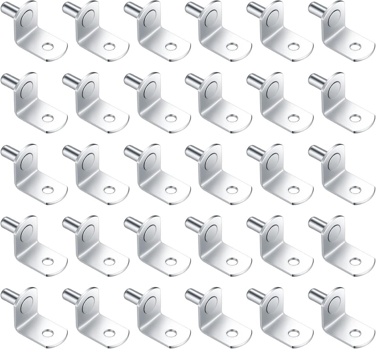 30 stuks L-vormige metalen planksteunen, 5mm vernikkelde plankpennen voor boekenkasten en kasten