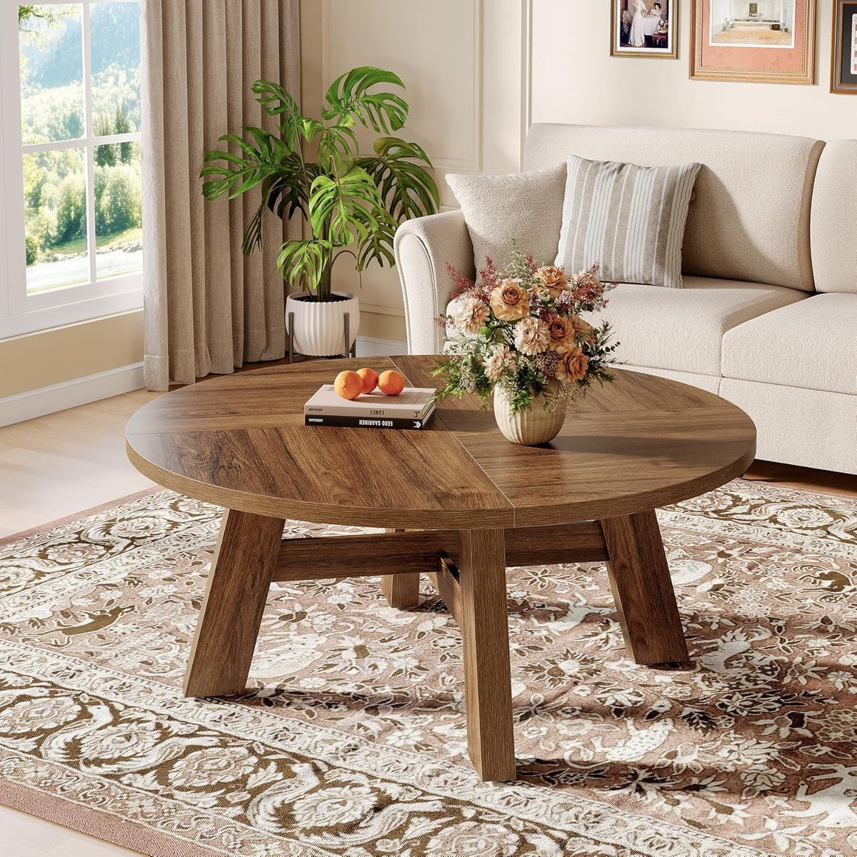 LITTLE TREE Ronde Salontafel met Versterkte Kruissteun - Bruin (Walnoot) - Diameter: 100 cm