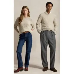 Polo Ralph Lauren Unisex. 710876728533 Der beigefarbene Kaschmirpullover mit Zopfmuster (M), Lässig, Cachemir, Langarm