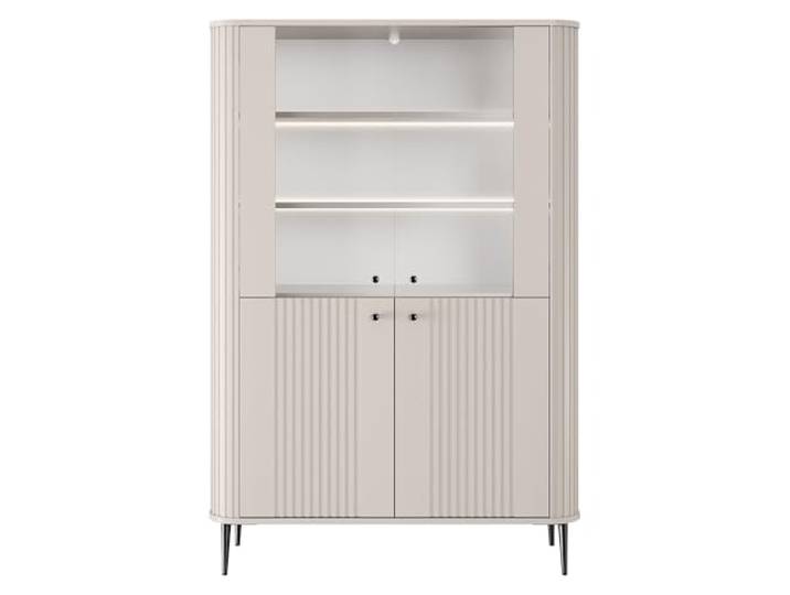 Lomadox Wohnzimmer Highboard inkl. Beleuchtung, 103 cm Breit, in Kaschmir mit schwarzen Griffen & Füßen, 4 Türen modern