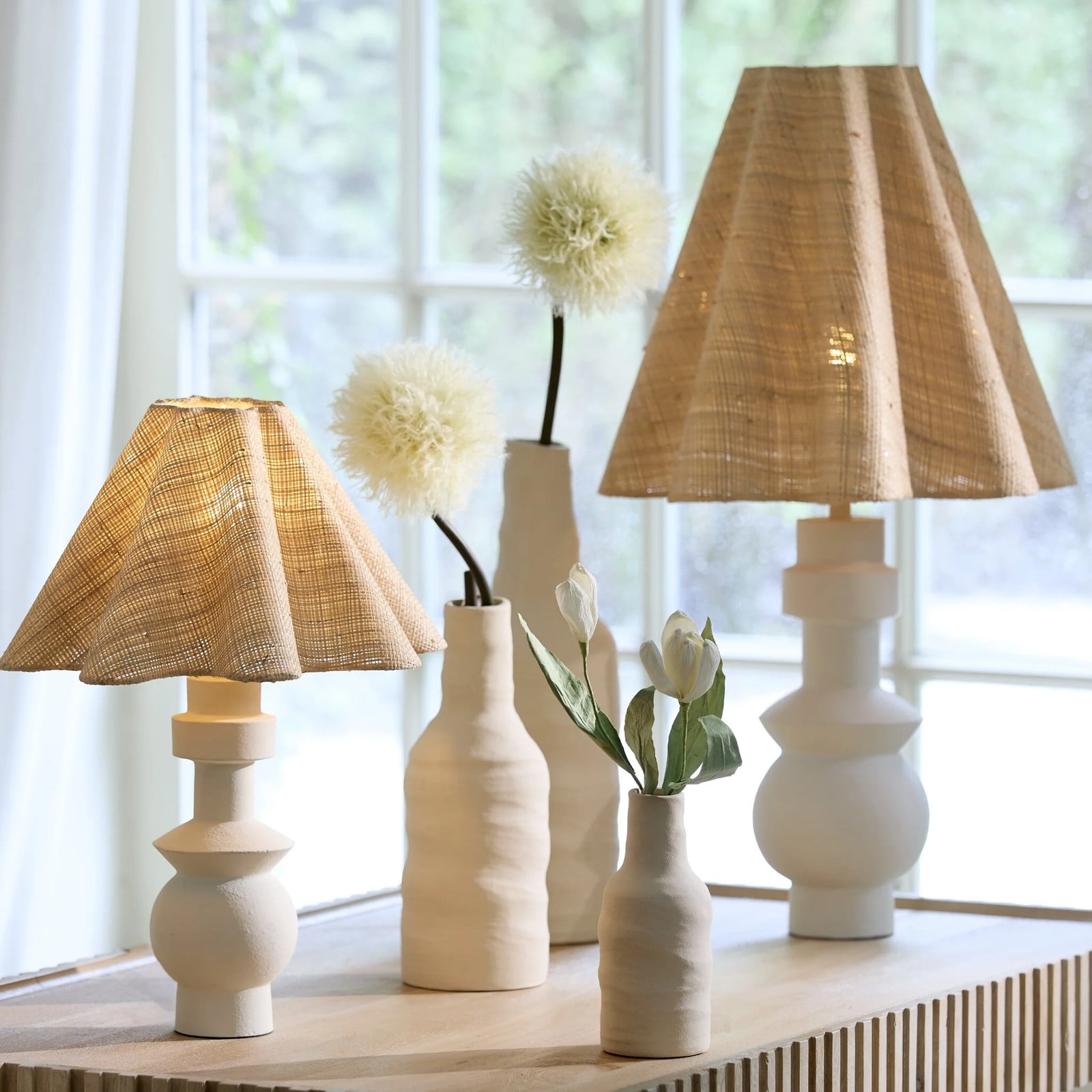 Light en Living ESINO keramische tafellampvoet beige B: 12 cm, H: 26 cm