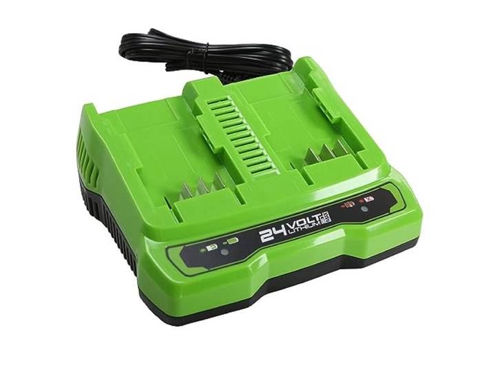 Chargeur Universel Greenworks 24V G24X2UC4 à Double Fente\, Li-Ion 48W\, Sortie 4A\, Temps de Charge 60 min pour Batterie 4Ah\, Compatible avec Gamme 24V Greenworks