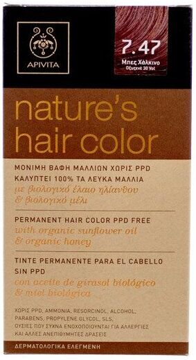 Apivita Permanente Haarfarbe ohne PPD 7.47 Kupferaschebeige