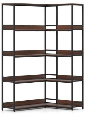 5-Tier Industrial Wood Open Corner Bookcase 90 Degrees Large Bookshelf