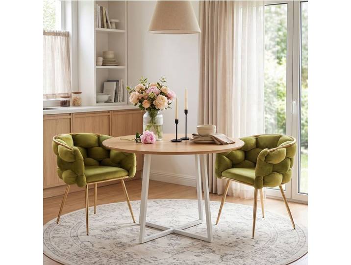 COVREO Lot de 2 fauteuils d'appoint modernes en velours olive avec accoudoirs et structure en métal doré