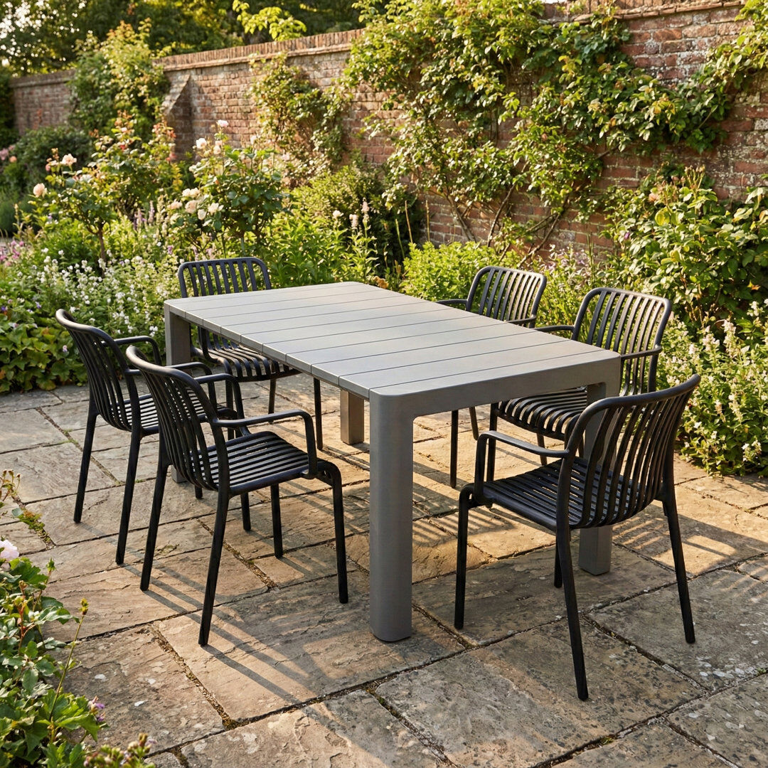 Brayden Studio Carachure 6 - Person Plastic Patio Dining Set Rectangular Table Black/Grey 6