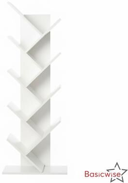 Basicwise Modern 9-Tier Wooden Tree Bookshelf Freestanding Vertical Book Storage