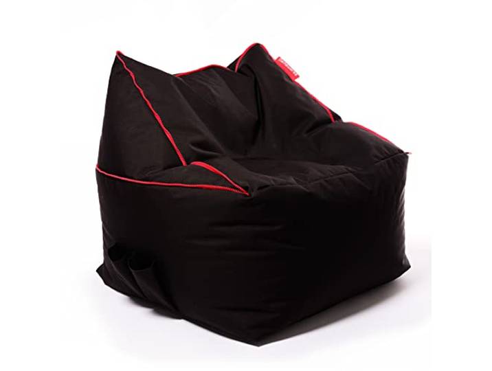 GAMEWAREZ Crimson Morph Kids Sitzsack – 3-in-1 Gaming-Sitzhocker mit Rückenlehne und Fußteil zum Zocken, praktische Seitentasche zur Aufbewahrung, robust, Kunstleder, Made in Germany, schwarz-rot