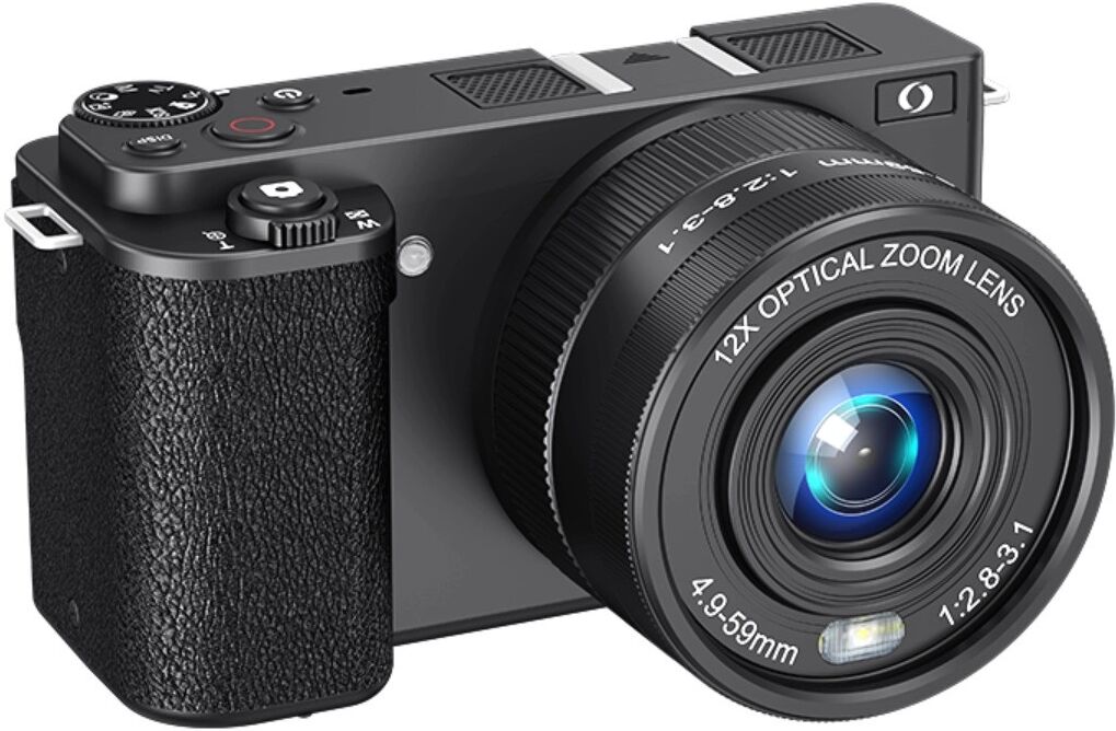 INF W11 Digitalkamera 12x optischer Zoom – 4K-Video, 64MP Fotos, 270° Klappdisplay, eingebauter Blitz, 32GB TF-Karte Schwarz