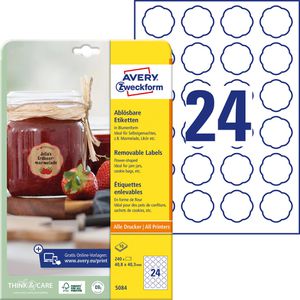 Zweckform Flaschenetiketten 5084, weiß, Blumenform, Ø 40mm, wiederablösbar, 240 Stück