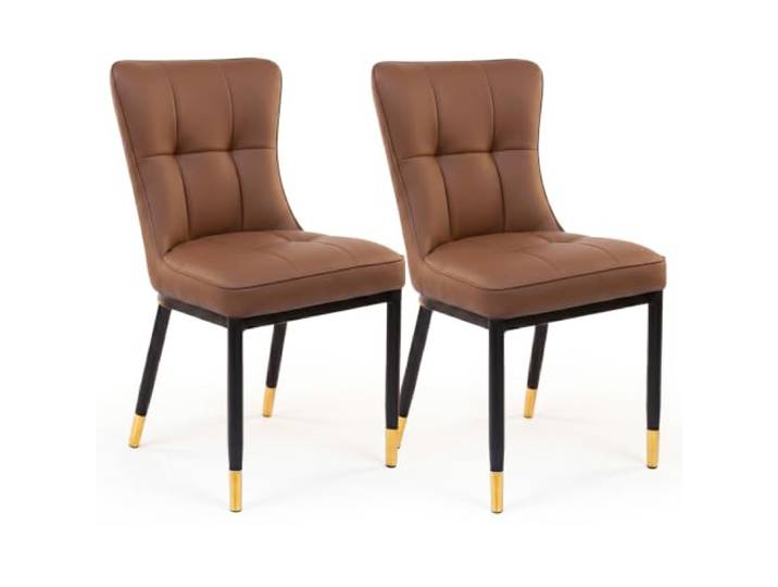wohnartig Gepolsterter Esszimmerstuhl Modena mit Kunstlederbezug und Metallbeinen – eleganter Stuhl für Esszimmer, Wohnzimmer und Küche (2, Cognac)