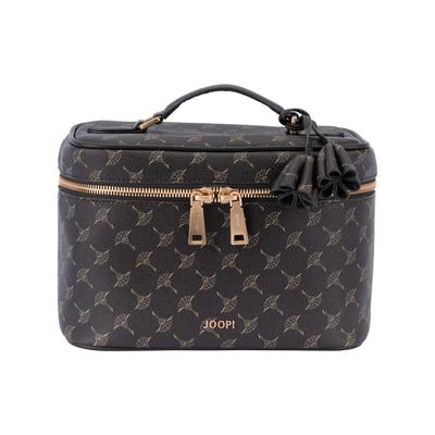 Kosmetiktasche JOOP "cortina 1.0 flora washbag mhz", Damen, Gr. B/H/T: 24cm x 17cm x 13cm, schwarz (seal braun), Lederimitat, bedruckt, Taschen Kosmetiktasche, Schminktasche, Beautycase, Kulturbeutel mit JOOP-Logoverzierung