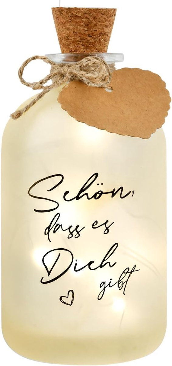 LED Fleslicht met Duitse tekst Schön, Dass es Dich gibt en kurk voor DIY decoratie