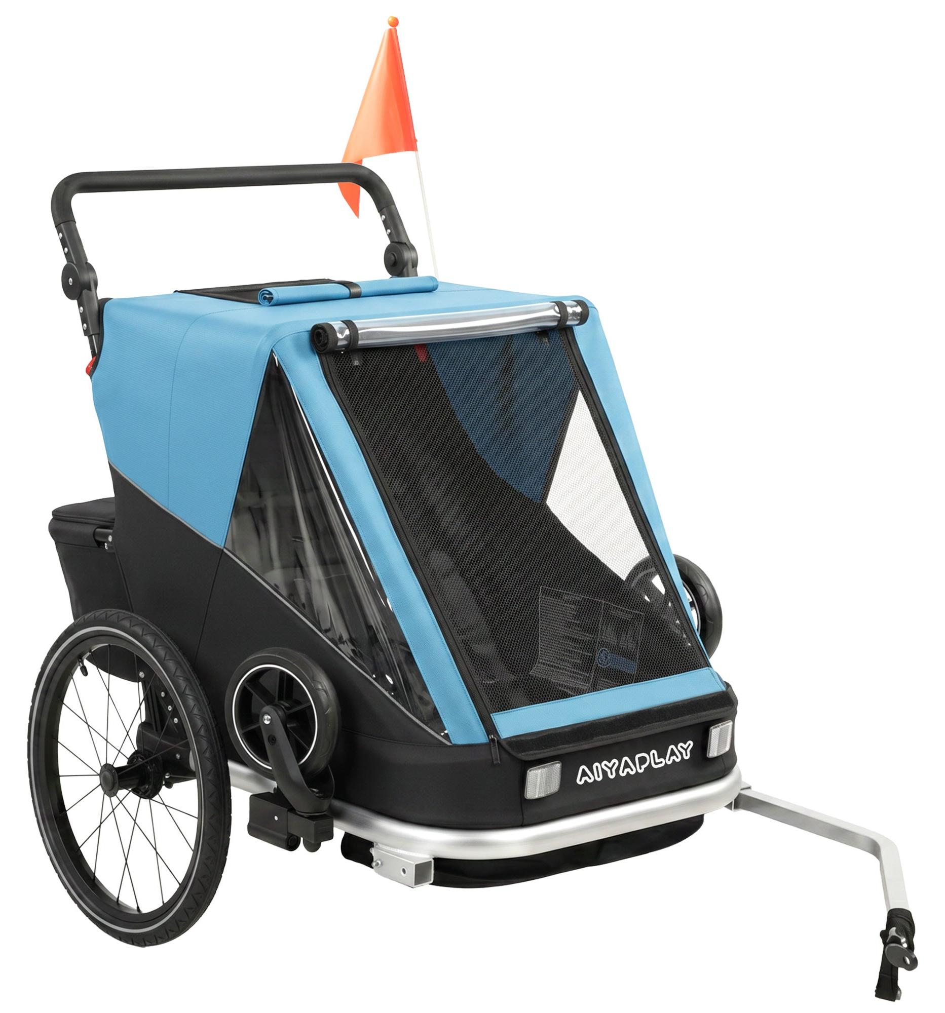 Fahrradanhänger für Kinder 2-Sitzer 2-in-1 | Farbe: Blau | Abmessungen: 82x155x102 cm