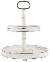 Storied Home Distressed Wood 2-Tier Tray with Metal Handle