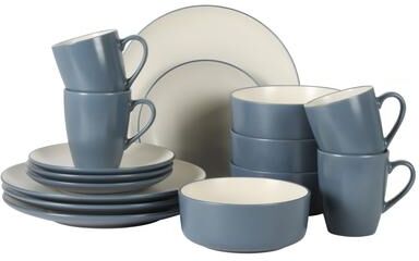 Gibson Elite Oxford Blue 16-Piece Stoneware Dinnerware Set for 4, Plates, Dessert Plates, Bowls and Mugs