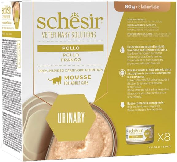 Schesir Cat Veterinary Urinary Mousse Frango 8 unid x 80g