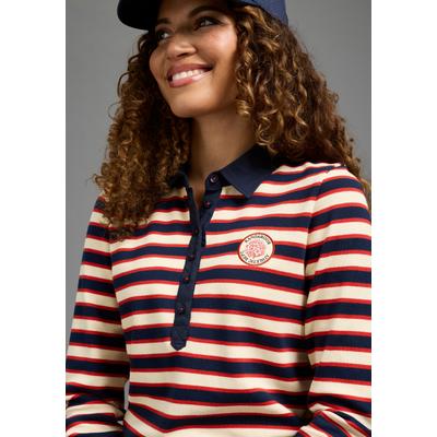 Poloshirt KANGAROOS, Damen, Gr. 32/34, bunt (marine gestreift), Interlock, Obermaterial: 100% Baumwolle, lässig geschnitten hüftlang, abgesteppte Kante, Shirts, mit Polokragen, lässig geschnittene Passform, aus Interlock-Material