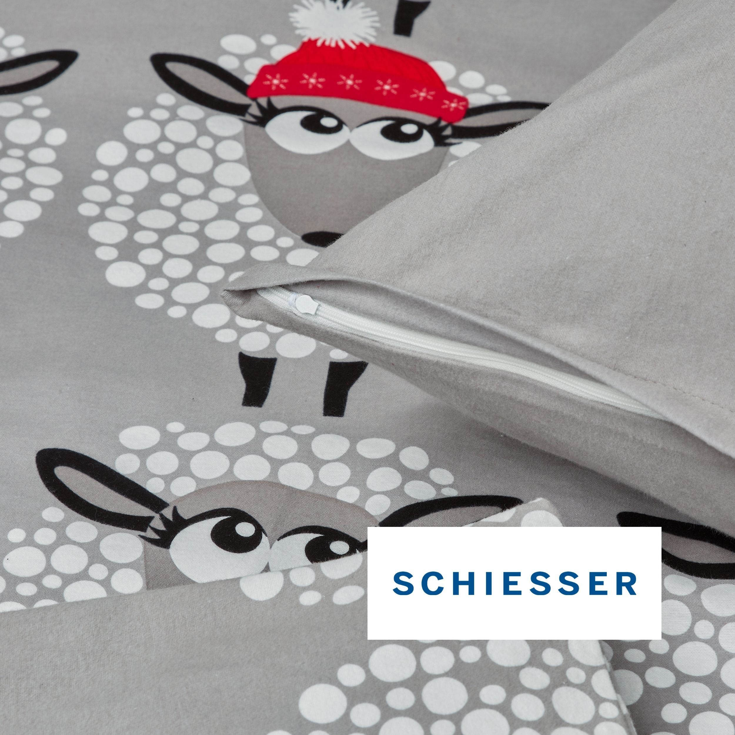Bettwäsche SCHIESSER "Sippa aus weicher Baumwolle lädt zum Schäfchenzählen ein", grau, B/L: 135cm x 200cm, 1 Stk., 1 Stk., Feinbiber, B/L: 80cm x 80cm, 2 Stk., Feinbiber, Obermaterial: 100% Baumwolle, Bettwäsche, Bettwäsche, OEKO-TEX MADE IN GREEN grau B/