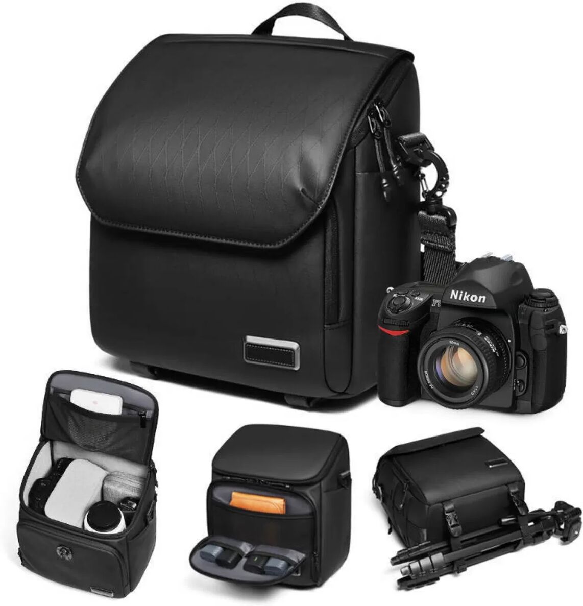 INF Sac Photo Reflex Noir - Sac Bandoulière Portable pour Voyage et Photographie
